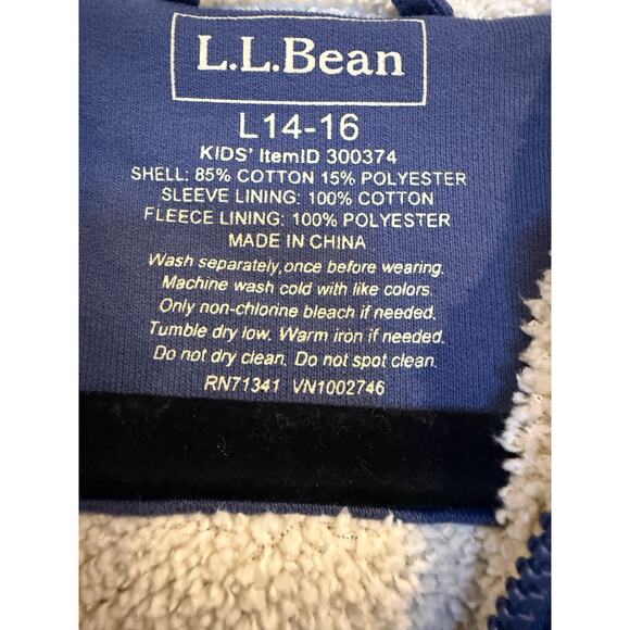 L.L.Bean Sherpa-Lined Zip Hoodie – Blue – Kids’ Size L (14–16) - Picture 3 of 3